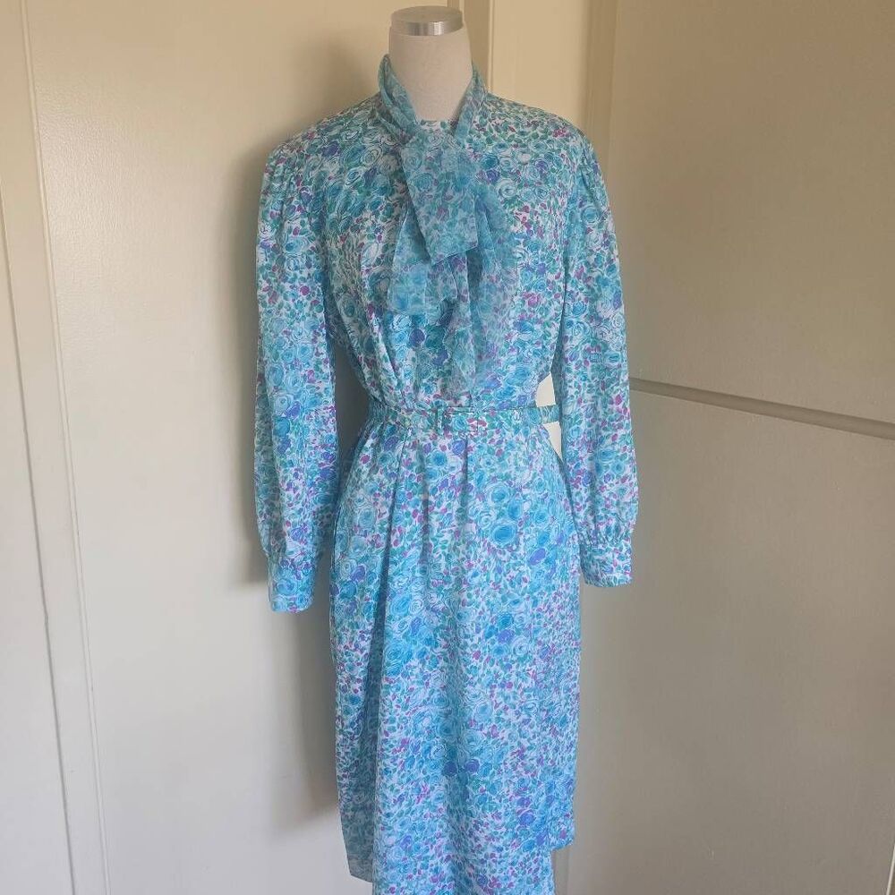Nat Kaplan Couture Vtg. Lt. Blue Floral Day Dress ,"Ladies Who Lunch", EUC, 20
